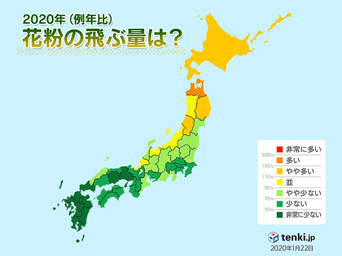 2020年のスギ花粉の飛散時期
